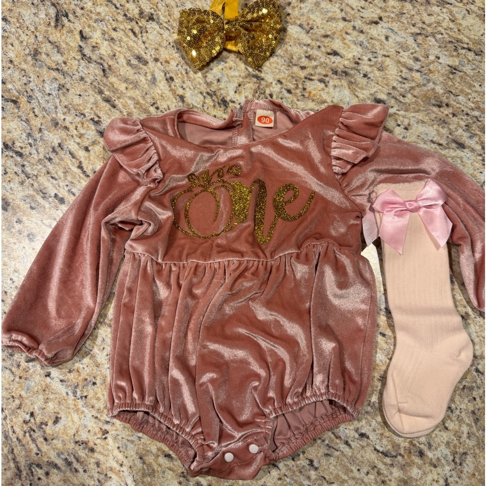 Pink velvet onesie for first birthday